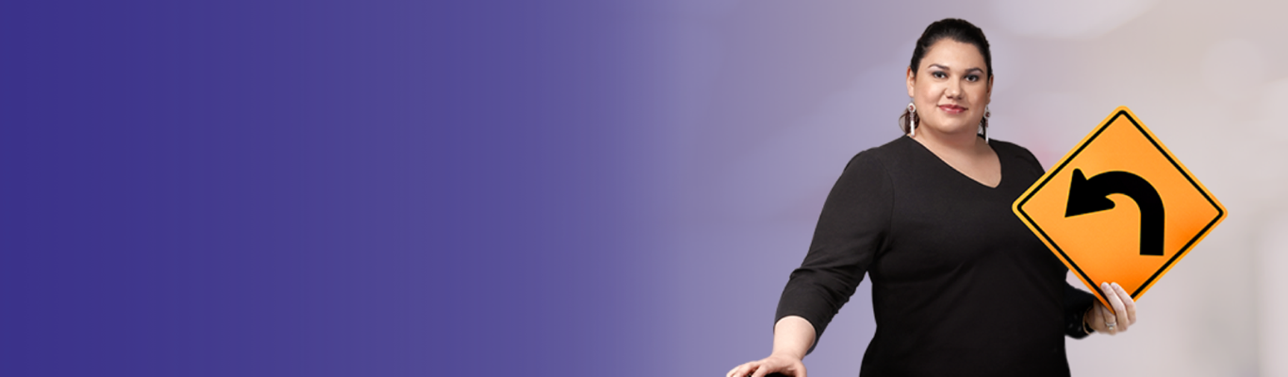 Woman with an arrow sign