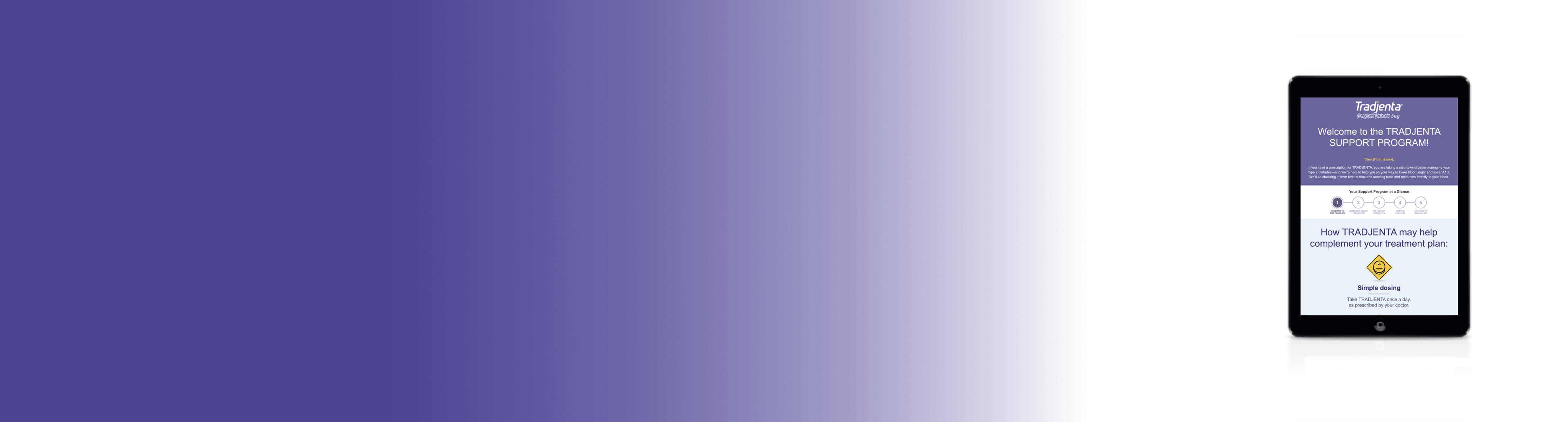 Tradjenta Support Program information on tablet screen